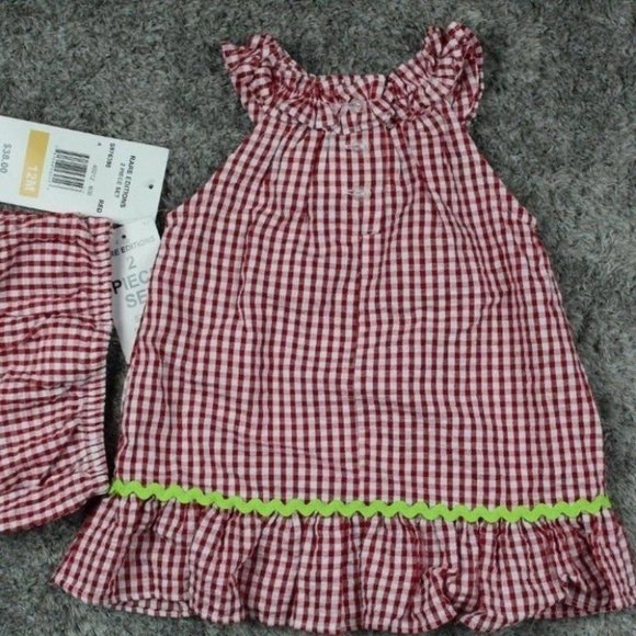 Rare Editions Baby Girls Strawberry Gingham Seersucker Dress Size 12M - Picture 2 of 8